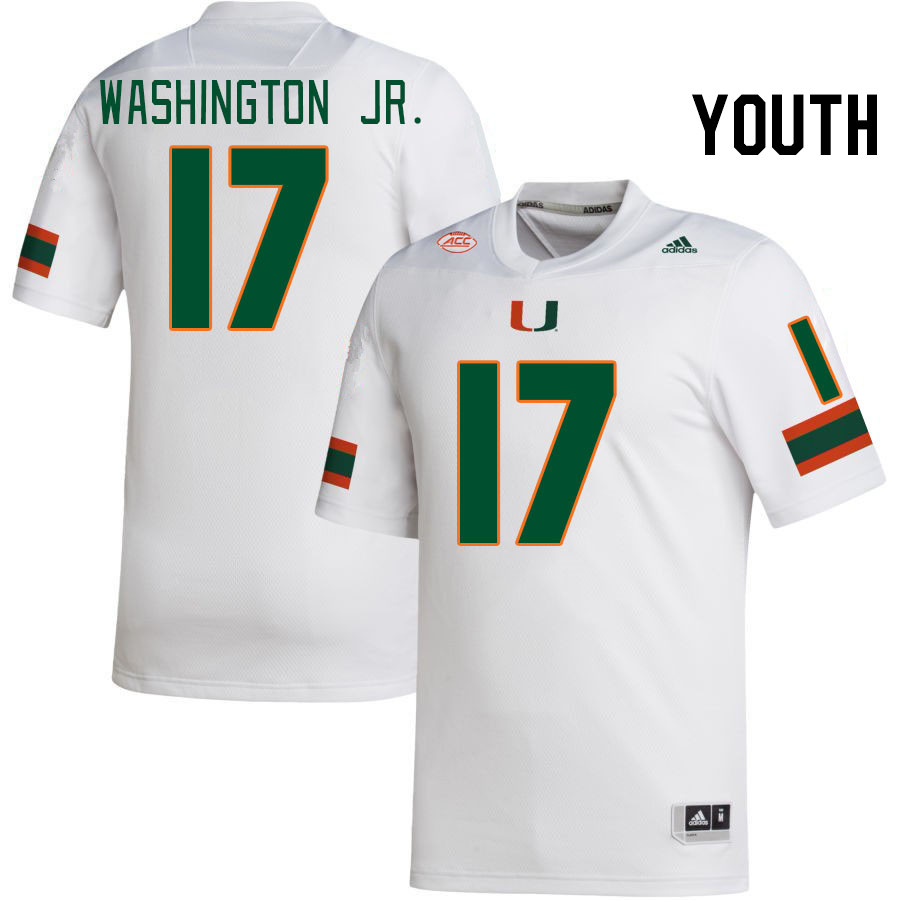 Youth #17 Bobby Washington Jr. Miami Hurricanes College Football Jerseys Stitched-White - Click Image to Close